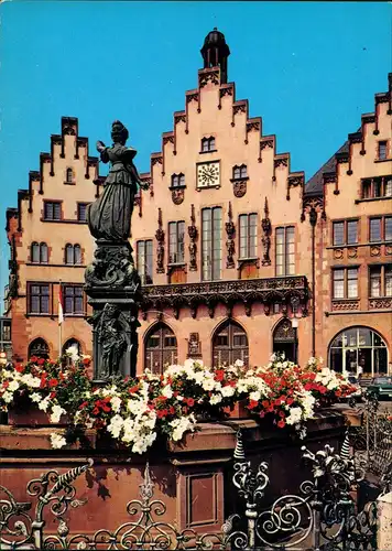 Ansichtskarte Frankfurt am Main Römer mit Blumen geschmückten Brunnen 1975