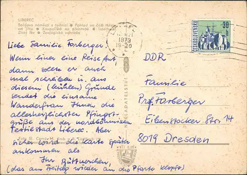 Postcard Reichenberg Liberec Mehrbildkarte 5 Stadt-Ansichten 1973
