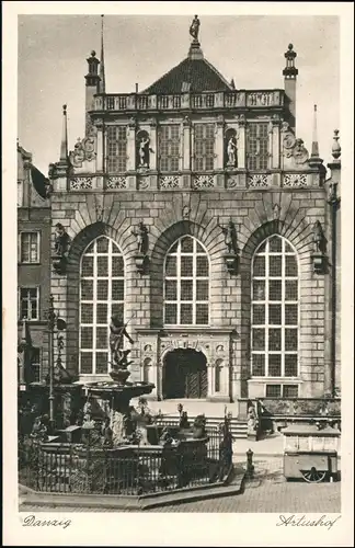 Postcard Danzig Gdańsk/Gduńsk Artushof - Brunnen 1932