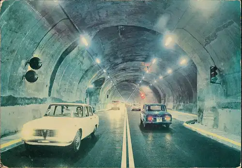 Cartoline Courmayeur Auto-Tunnel M. Blanc Tunnelröhre mit Verkehr 1978