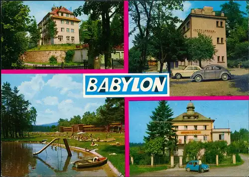 Babilon Babylon Mehrbildkarte ua. Hotel, Auto VW Käfer uvm. 1969