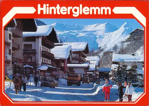 Saalbach-Hinterglemm Straßen Partie belebt, Mercedes Benz Auto, Ski-Gäste 1990