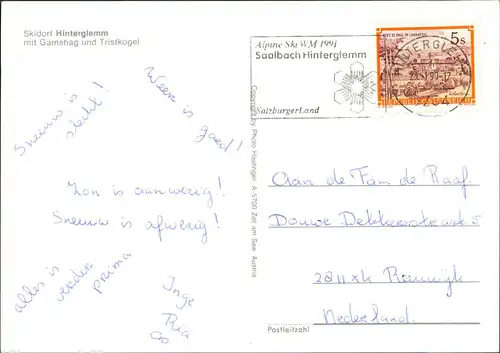 Saalbach-Hinterglemm Straßen Partie belebt, Mercedes Benz Auto, Ski-Gäste 1990