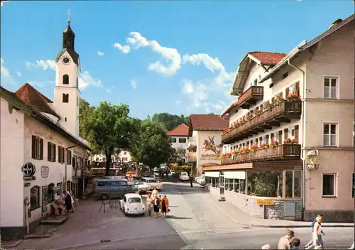 Bad Kohlgrub Hotel Post, Straßen Partie mit VW Käfer, Verkehr & Personen 1973