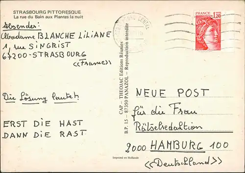 Straßburg Strasbourg La rue du Bain aux Plantes, div. Autos, Cars, Voitures 1979