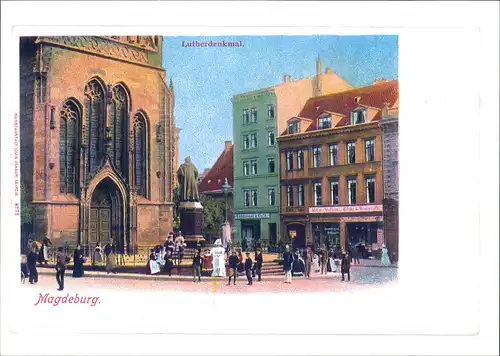 Magdeburg Repro-Ansicht belebte Partie am Luther-Denkmal 2000 REPRO