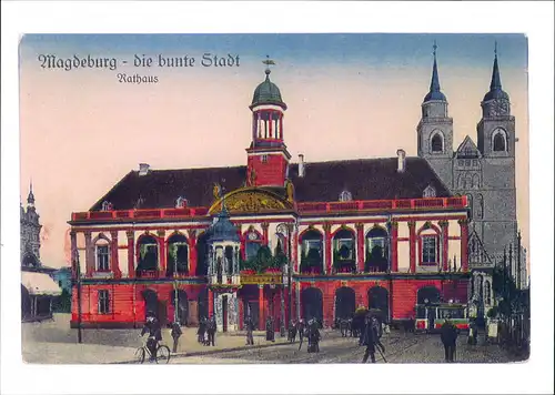 Magdeburg Repro-Ansicht belebte Partie am Rathaus ca. anno 1910 2000 REPRO