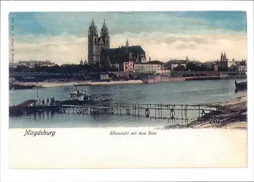 Magdeburg Repro-Ansicht Elbe Dom Schiffsanleger ca. anno 1910 2000 REPRO