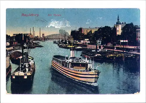 Magdeburg Repro-Ansicht Hafen mit Fahrgastschiff ca. anno 1910 2000 REPRO