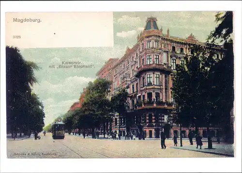 Magdeburg Repro-Ansicht Kaiserstraße mit "Blauer Elephant" ca. anno 1910 2000 REPRO