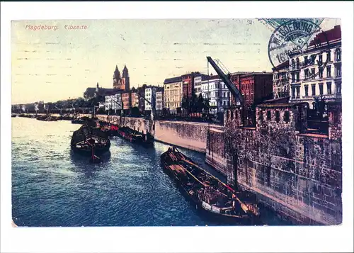Magdeburg Elbe Repro-Ansicht mit Schiffen ca. anno 1910 2000 REPRO