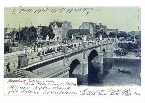 Magdeburg Zoll-Brücke mit Werder anno ca. 1904 Repro-Ansicht 1989/2000 REPRO