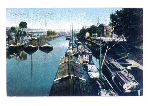 Magdeburg Schiffe im Hafen ca. anno 1910 Repro-Ansicht 1989/2000 REPRO