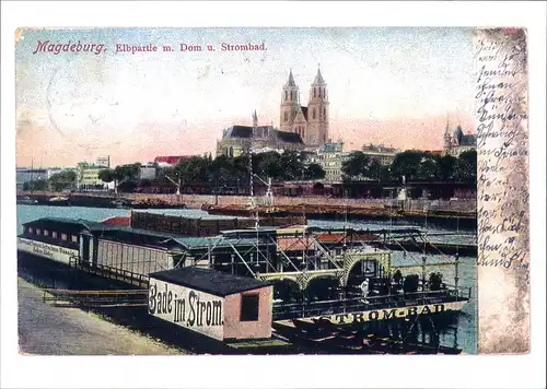 Magdeburg Repro-Ansicht Elbe Partie Trom-Bad Strombad ca 1910 1989/2000 REPRO