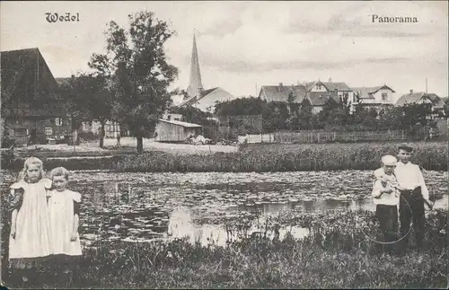 Sammelkarte Wedel Repro-Ansichten ca. anno 1910 Panorama mit Kindern 1982