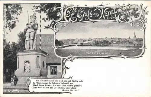 Wedel Gruss aus Wedel Totalansicht & Denkmal ca. anno 1900 Repro-AK 1902/1982