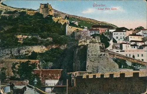 Postcard Gibraltar Land Port Gate Stadtteilansicht Vintage Postcard 1910