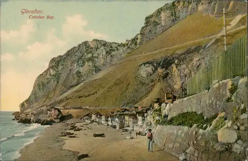 Postcard Gibraltar Stadtteilansicht Wohnhäuser in der Catalan Bay 1910