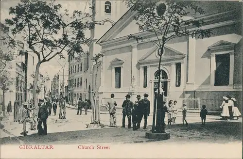 Postcard Gibraltar Strassen Partie mit Einheimischen, CHURCH STREET 1905