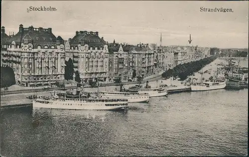 Postcard Stockholm Hafen Strandvägen Schiffe a.d. Anlgestelle 1923