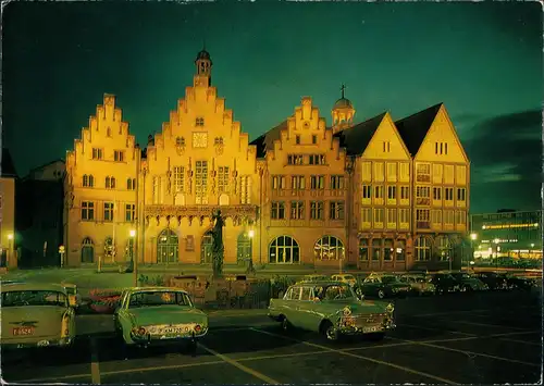 Frankfurt am Main Römer bei Nachtstimmung, Autos div. Auto Typen 1974/1972