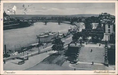 Innere Altstadt-Dresden Brühlsche Terrasse / Terassenufer Dampfer 1935