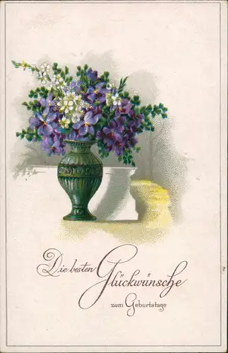 Ansichtskarte  Glückwunsch Grußkarten Geburtstag Blumen in Vase 1912