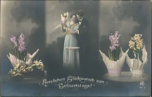Ansichtskarte  Glückwunsch, Grußkarten, Geburtstag, Paar 1910