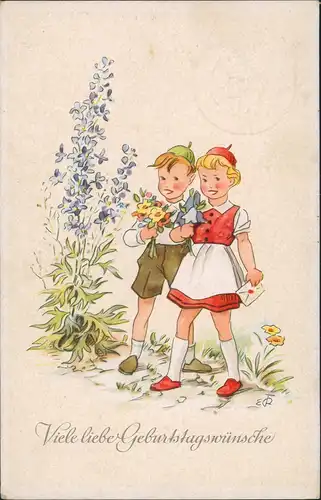 Ansichtskarte  Glückwunsch, Grußkarten, Geburtstag, Paar, Kinder 1952