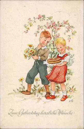 Ansichtskarte  Glückwunsch, Grußkarten, Geburtstag, Junge, Mädchen 1954