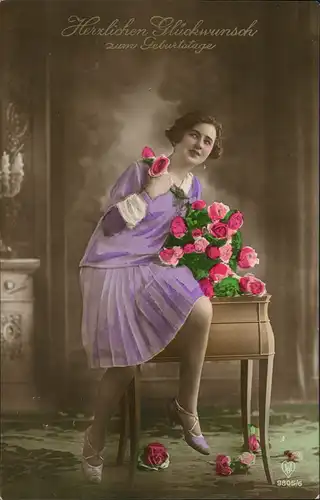 Ansichtskarte  Glückwunsch, Grußkarten, Geburtstag, Frau, viola Kleid 1927