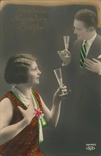Ansichtskarte  Glückwunsch, Neujahr, Sylvester, Paar 1930