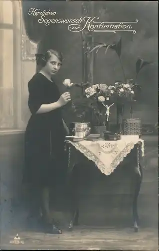 Ansichtskarte  Glückwunsch & Segen Konfirmation Mädchen Religion 1910