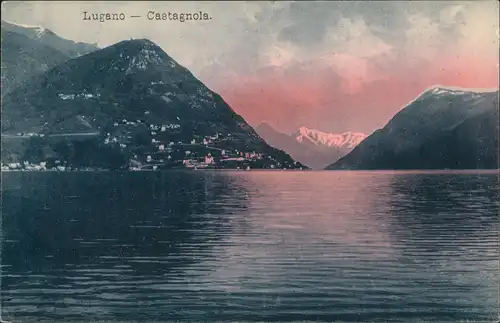 Castagnola-Lugano Panorama-Ansicht Castagnola in schönen Zwielicht 1910