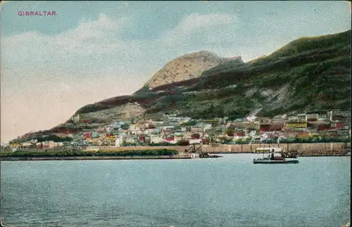 Postcard Gibraltar Panorama Ansicht von See aus Richtung Felsen 1910