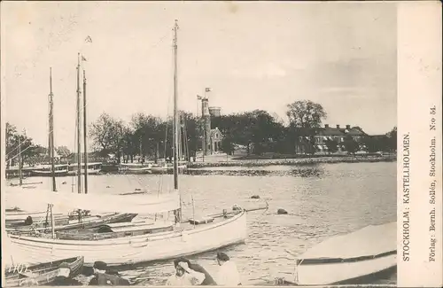 Postcard Stockholm KASTELLHOLMEN Panorama mit Segeljacht Hafen 1900
