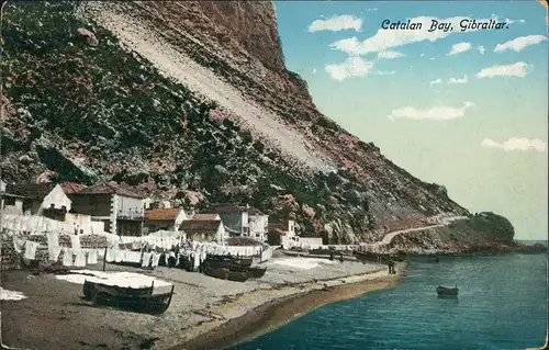 Gibraltar Catalan Bay Wohnhäuser mit aufgehängter Wäsche Vintage Postcard 1905