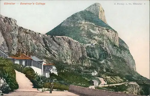 Gibraltar Governor's Cottage Blick zum Felsen, Vintage Postcard 1905