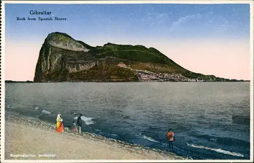 Gibraltar Rock from Spanish Shores Fernansicht Felsen, Vintage Postcard 1910