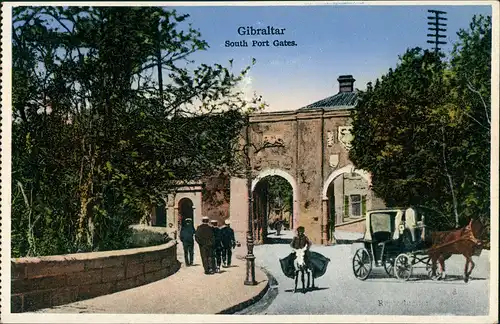 Gibraltar South Port Gates, Reiter auf Esel, Pferde-Kutsche 1910