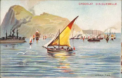Postcard Gibraltar "CHOCOLATERIE D'AIGUEBELLE" Art Panoramic View 1910