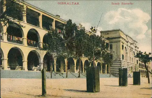 Gibraltar Strassen Partie an den South Barracks, Vintage Postcard 1910