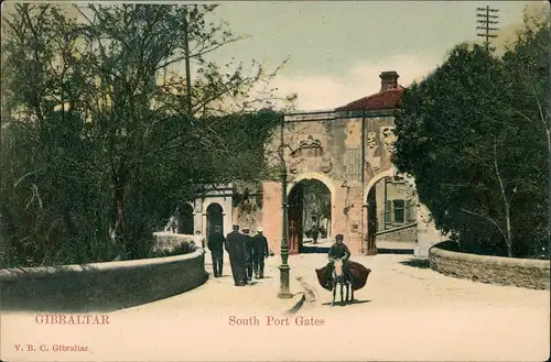 Gibraltar South Port Gates Street View Strassen Ansicht mit Einheimischen 1900