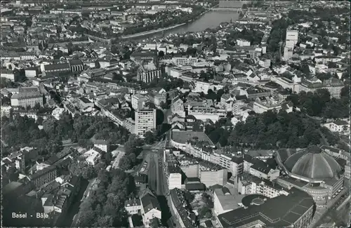 Ansichtskarte Basel Luftaufnahme Gesamtansicht Stadt vom Flugzeug aus 1958