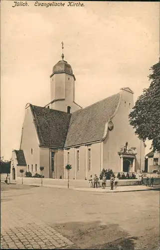 Ansichtskarte Jülich Straßen Partie mit Soldaten a.d. Ev. Kirche 1910