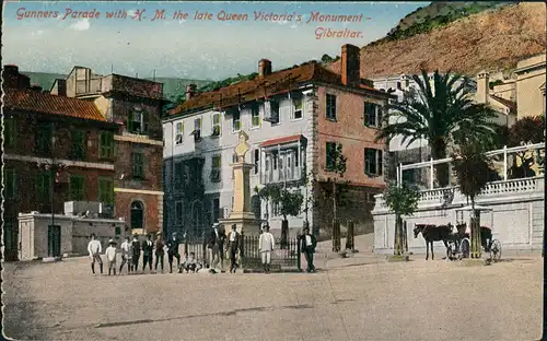 Gibraltar Gunners Parade with late Queen Victoria's Monument 1910