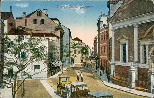 Gibraltar Strassen Partie Church Street Häuser Pferde-Kutschen Vintage  1910