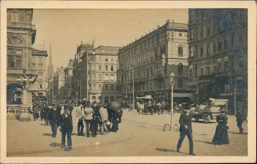 Ansichtskarte Wien Kärntnerstraße belebt, Geschäfte, Autos, Personen 1910