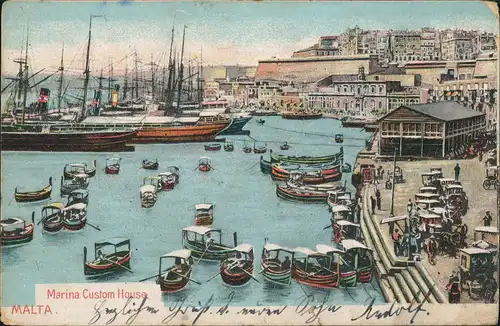 Postcard Valletta Hafen Habour Marina Custom House, Schiffe Ships 1905