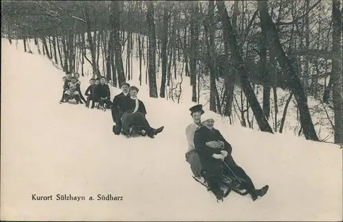 Sülzhayn-Ellrich  Rodelbahn Familie beim Rodeln Winter Landschaft 1910
